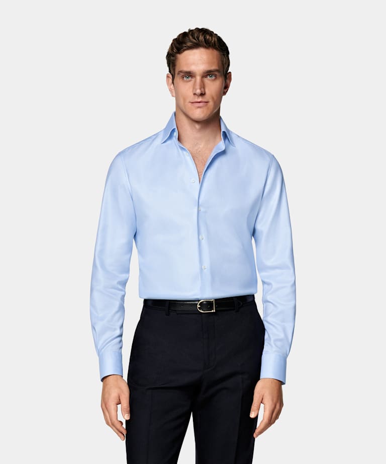 Light Blue Houndstooth Houndstooth Tailored Fit Shirt