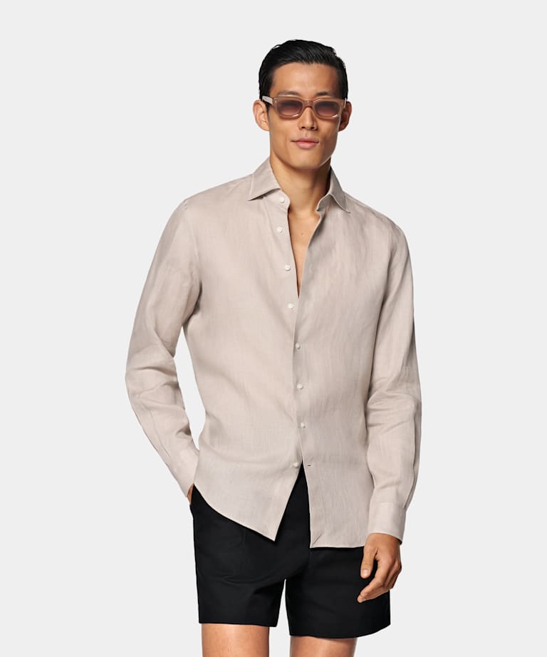 Koszula tailored fit jasnobrązowa