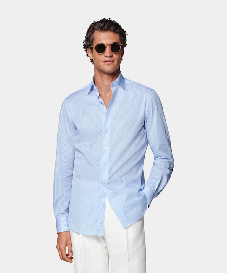 Blue Striped Poplin Tailored Fit Shirt