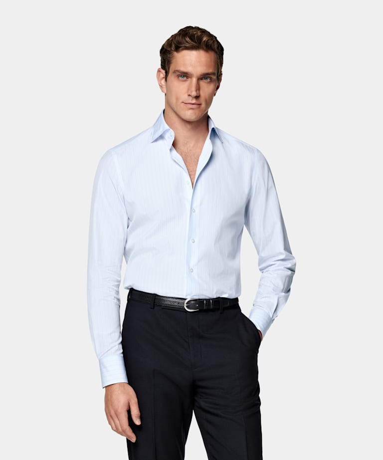 Light Blue Striped Tailored Fit Shirt