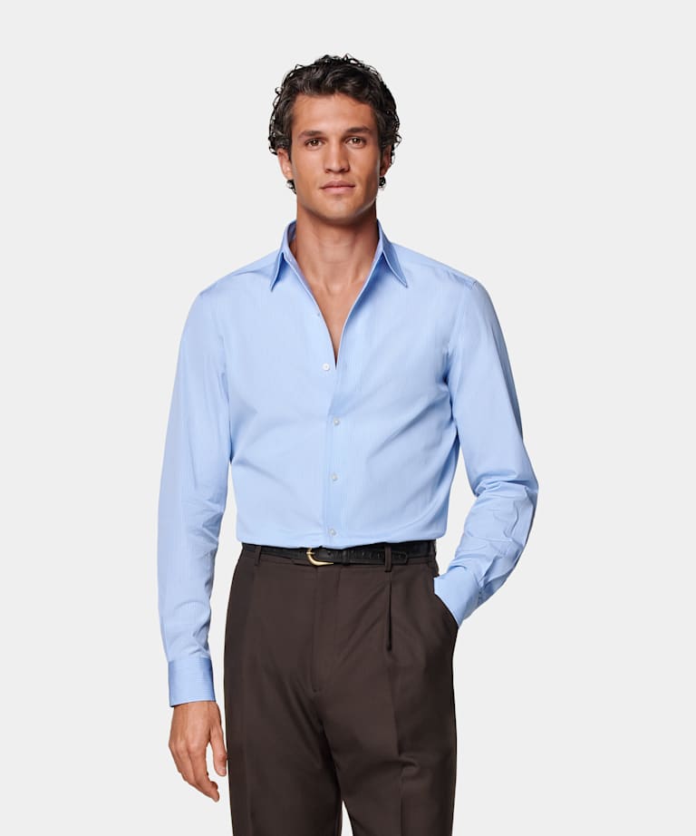 Mid Blue Striped Tailored Fit Shirt