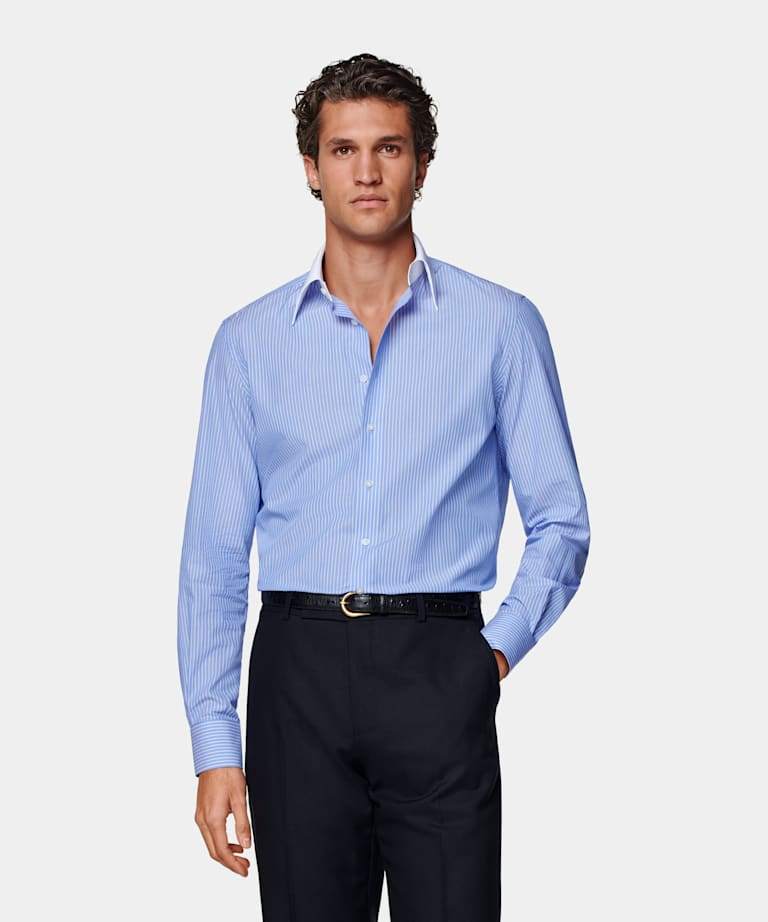 Light Blue Striped Tailored Fit Shirt
