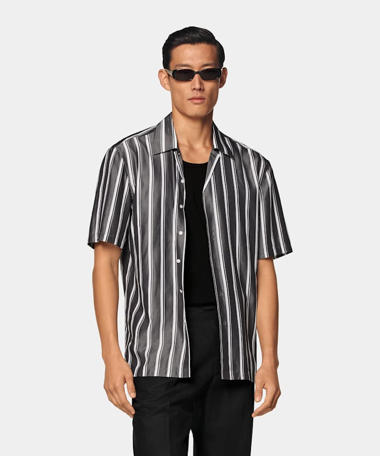 Black Striped Short Sleeve Shirt