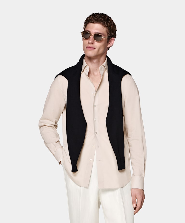 Camisa marr&oacute;n claro de algod&oacute;n