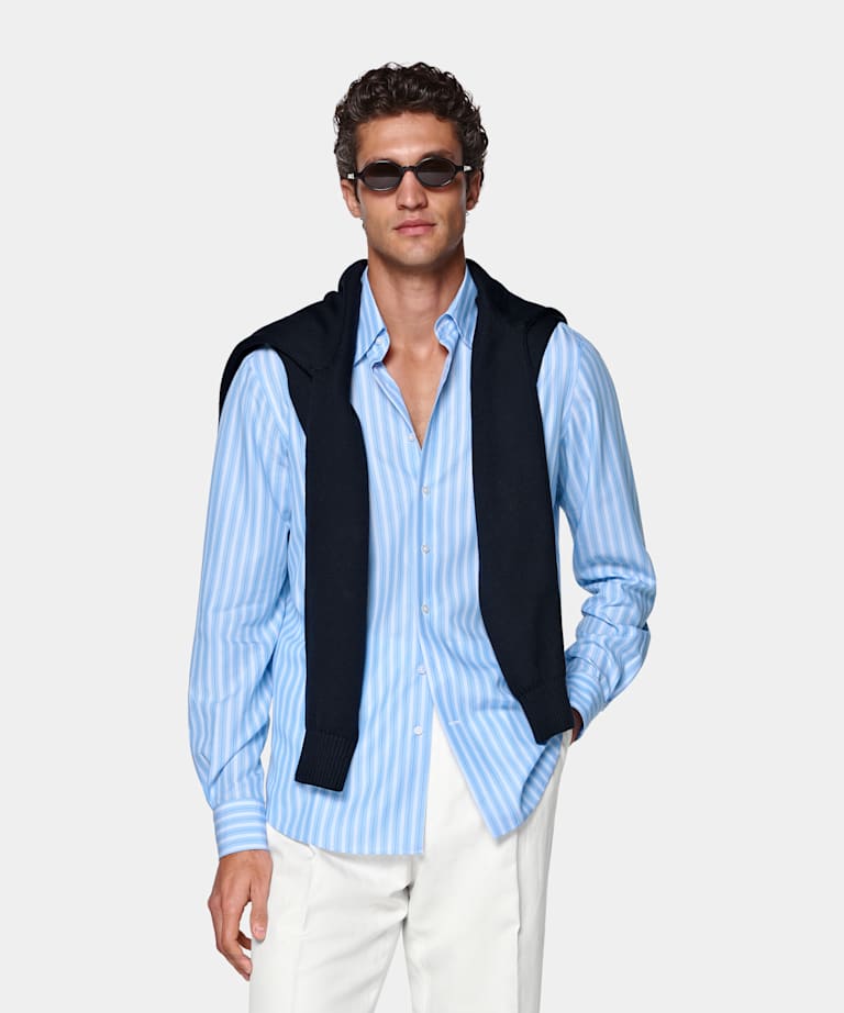 Mid Blue Striped Lyocell Shirt