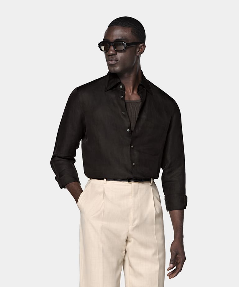 Dark Brown Linen Silk Overshirt