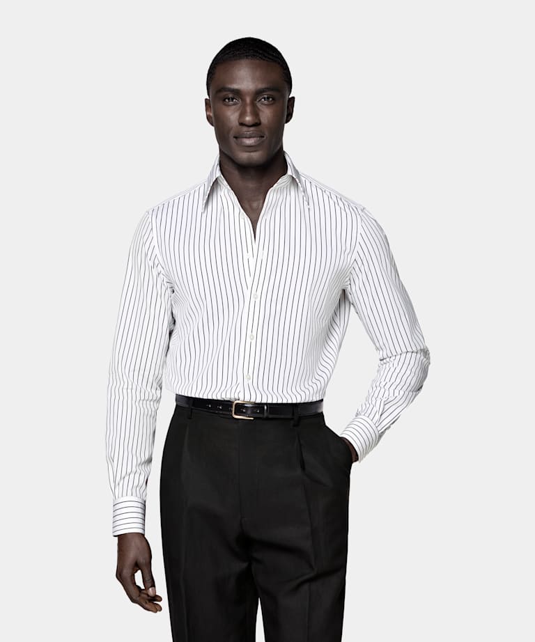 Black Striped Point Collar Shirt