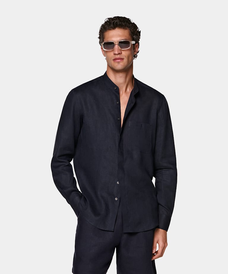 Navy Linen Overshirt
