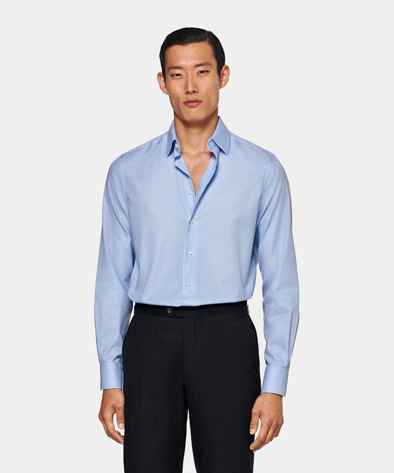Chemise coupe ajustée en twill bleu clair à carreaux