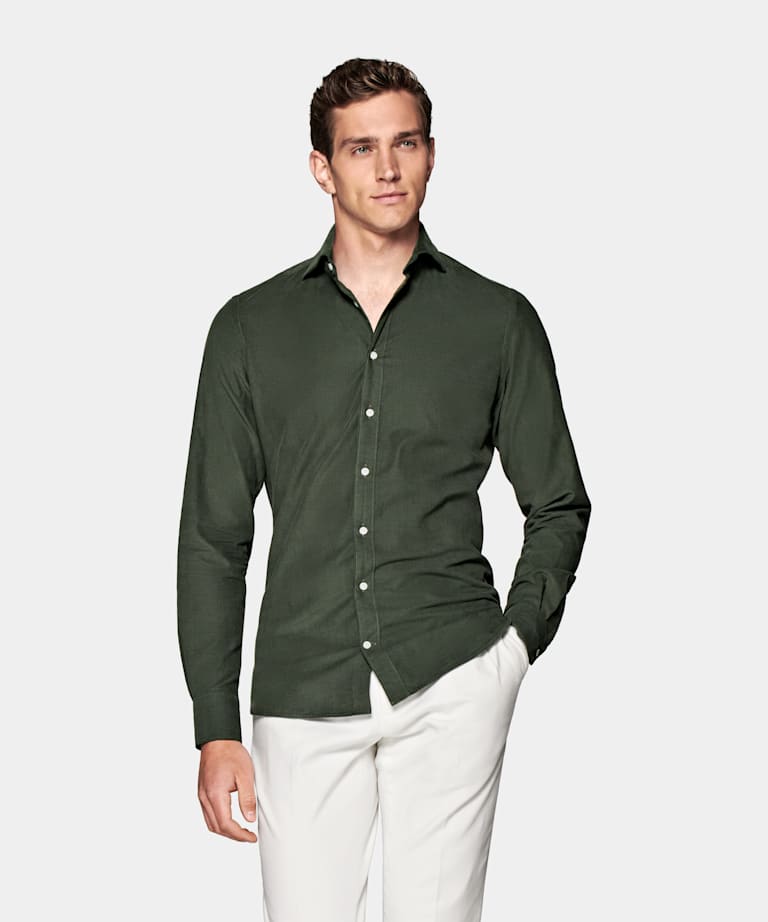 Green Twill Slim Fit Shirt