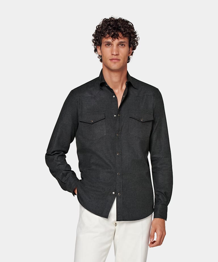 Camisa Western gris oscuro
