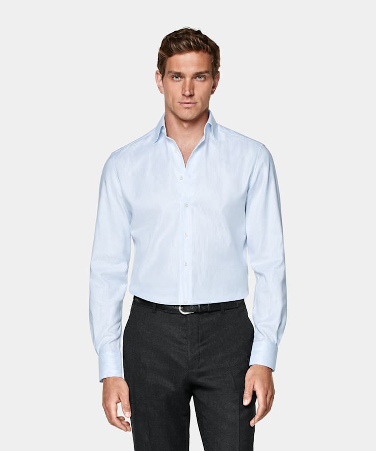 Camicia Oxford azzurra a righe tailored fit