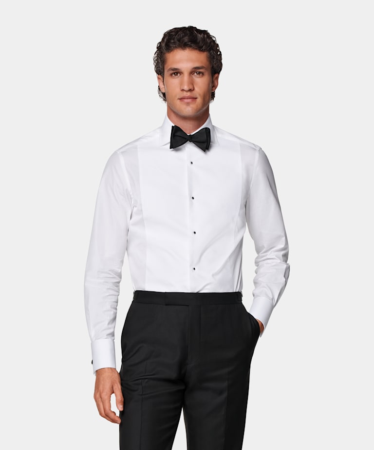 White Piqué Tailored Fit Tuxedo Shirt