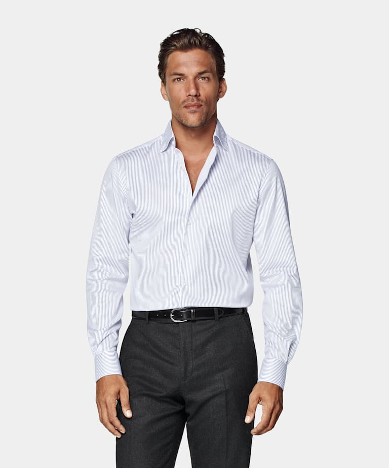 Chemise coupe Tailored en twill bleu marine à rayures