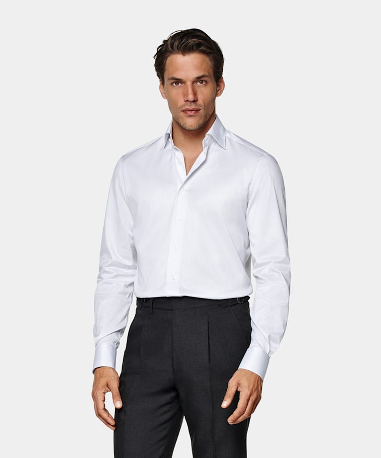 White Striped Twill Tailored Fit Shirt