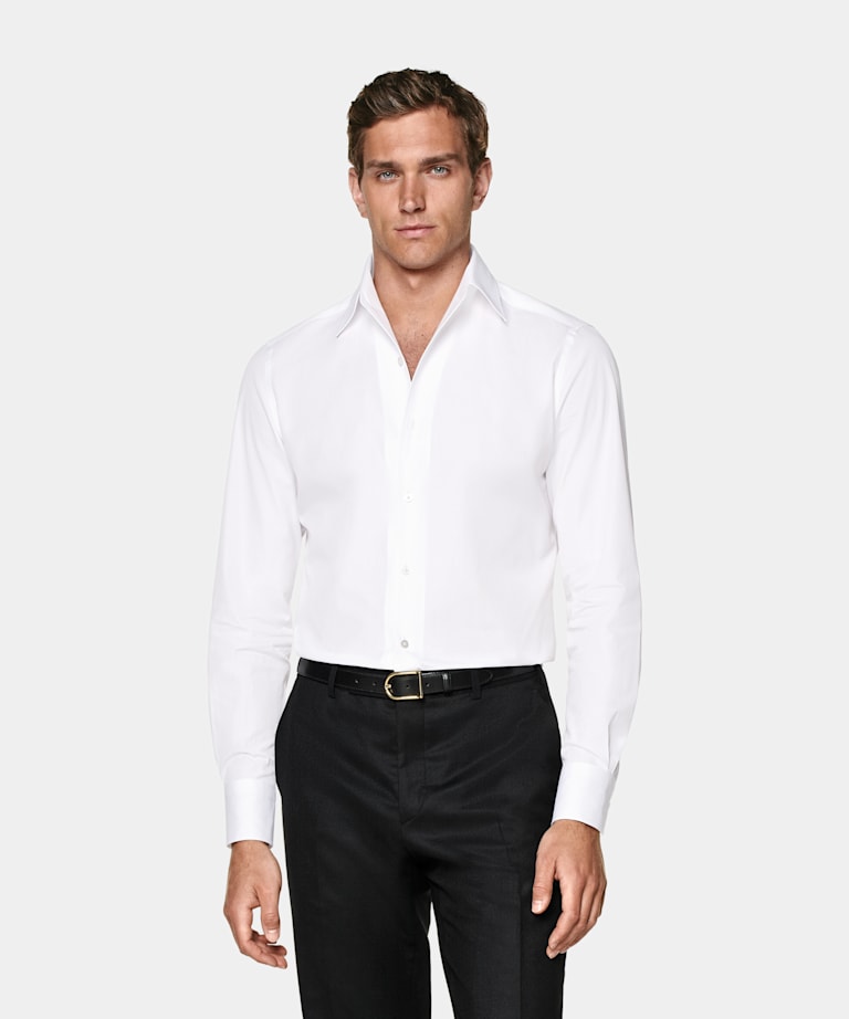 White One Piece Collar Tailored Fit Shirt