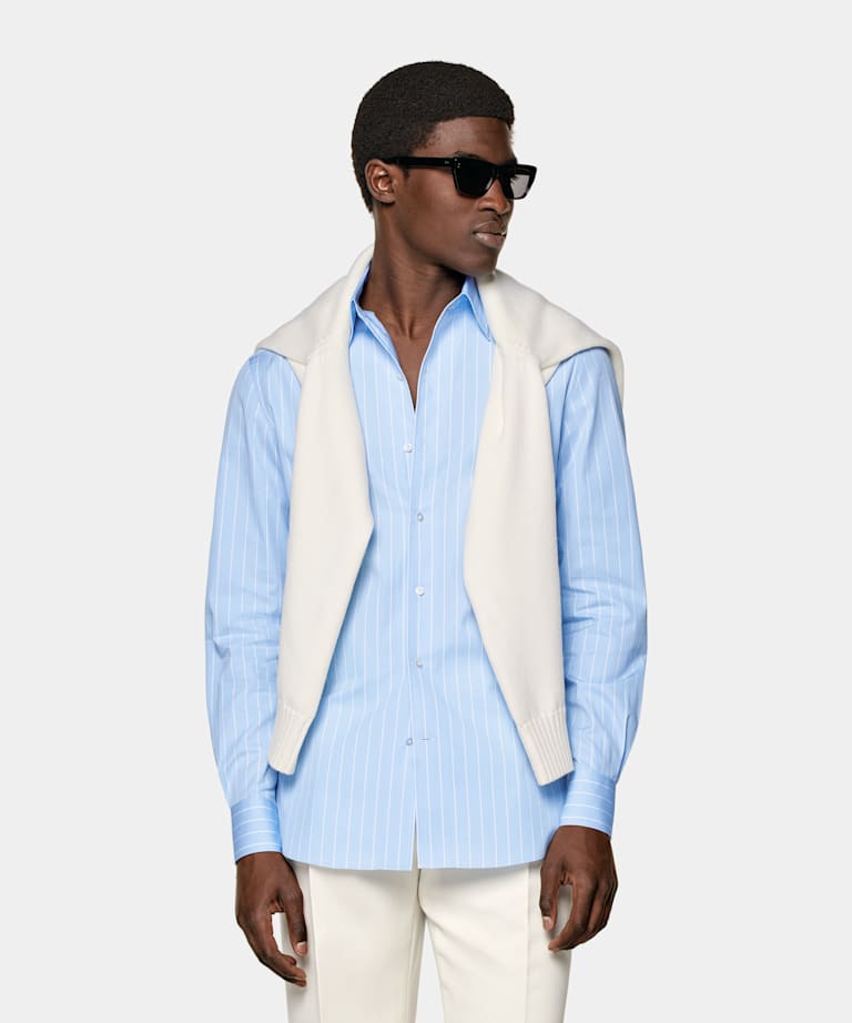 Chemise coupe Tailored bleu clair à rayures