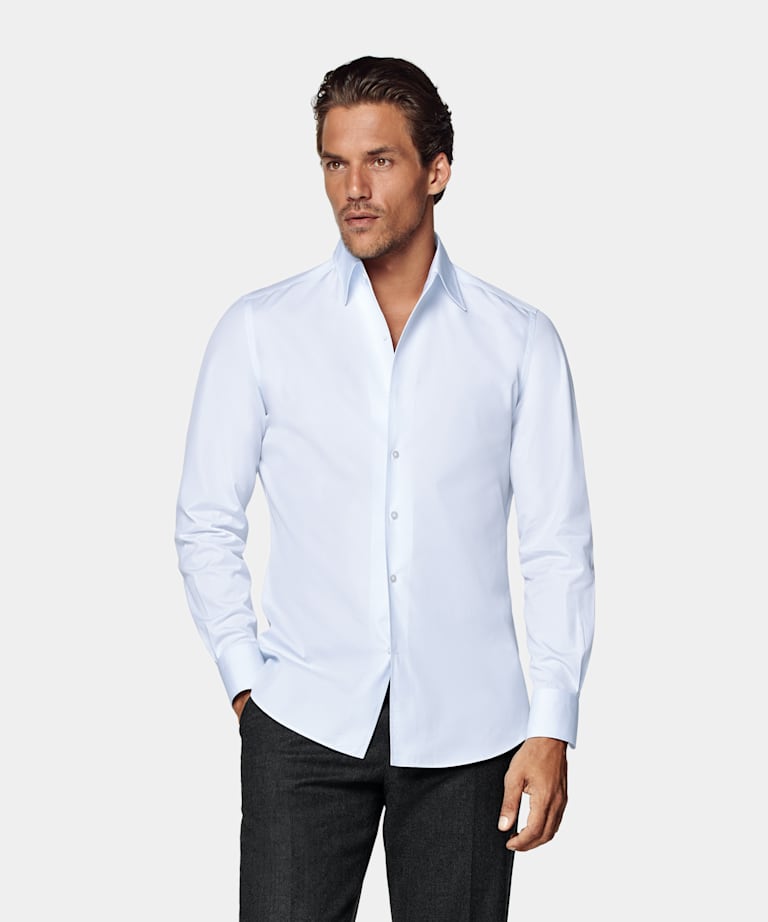 Chemise coupe Tailored avec col d'une seule pièce bleu clair