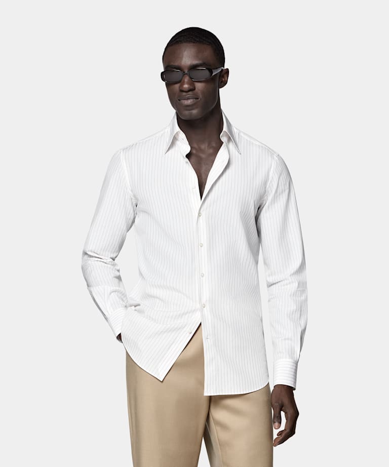 Sand Striped Point Collar Shirt