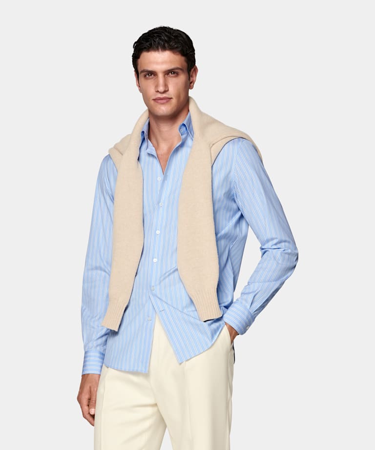 Blue Striped Point Collar Shirt