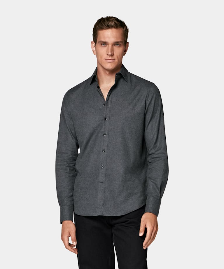 Dark Grey Cotton Flannel Shirt
