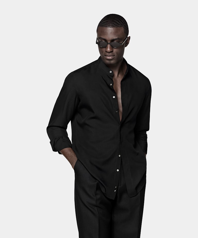 Chemise noire en lyocell et soie