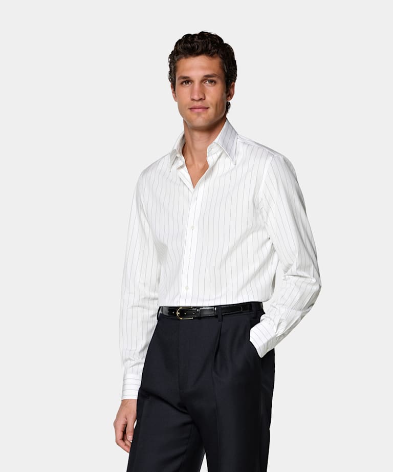 White Striped Point Collar Shirt