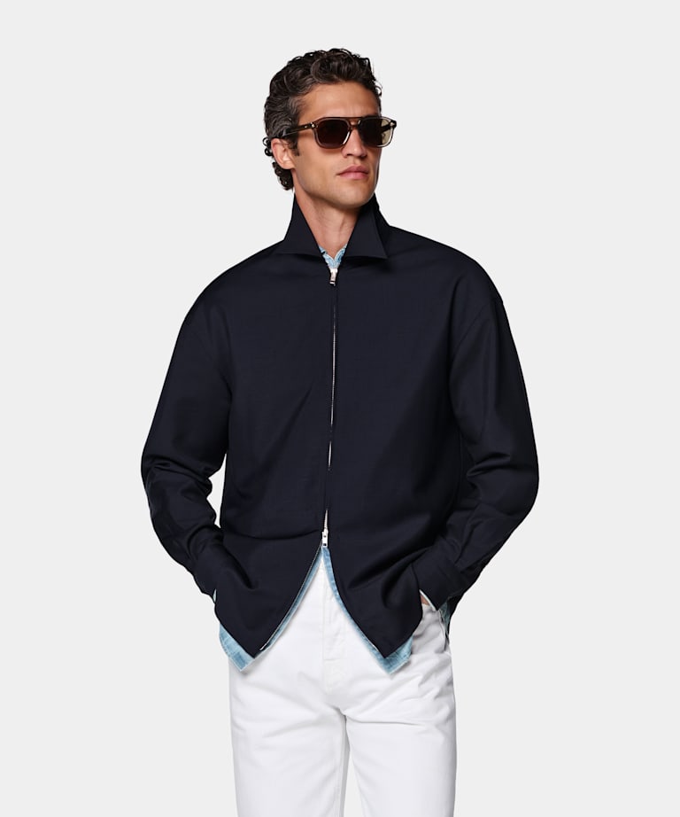 Navy Wool Mohair Overshirt