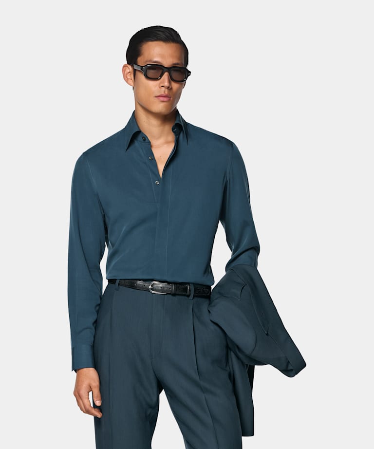Mid Blue Lyocell SIlk Shirt