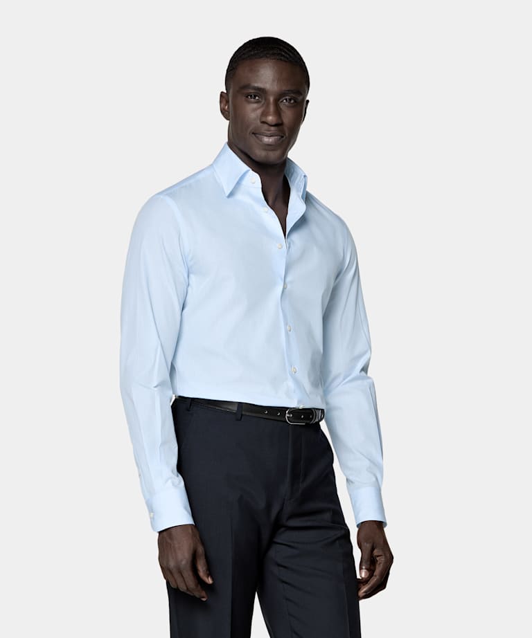 Mid Blue Checked Classic Collar Shirt