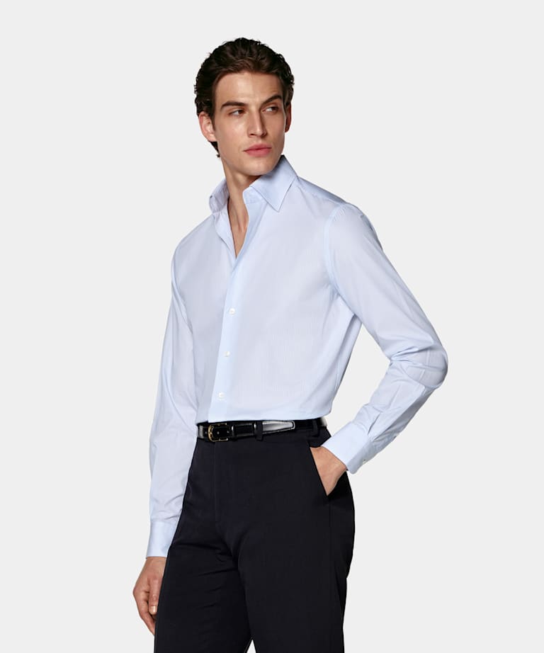 Mid Blue Striped Classic Collar Shirt