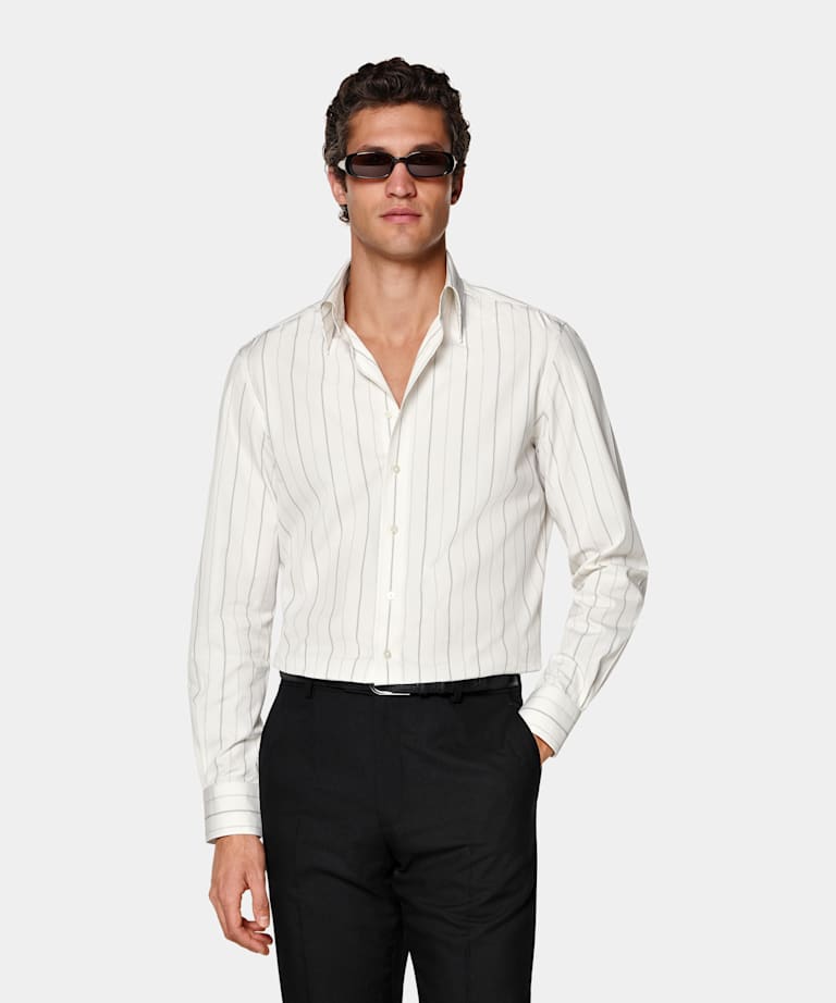 Black Striped Point Collar Shirt