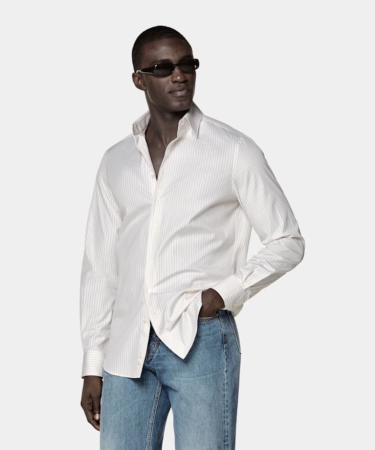 Light Brown Striped Classic Collar Shirt
