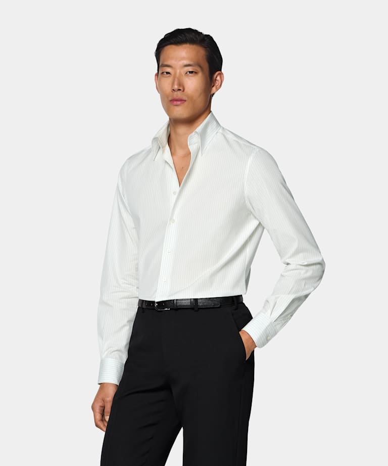 Black Striped Point Collar Shirt