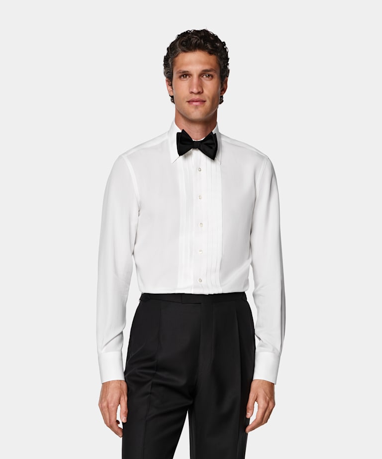 Chemise de smoking en pliss&eacute; blanc cass&eacute;