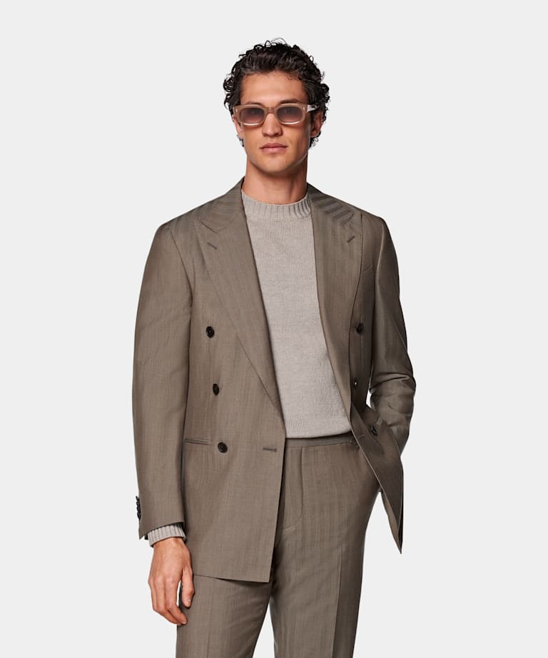 Taupe Herringbone Perennial Tailored Fit Havana Suit