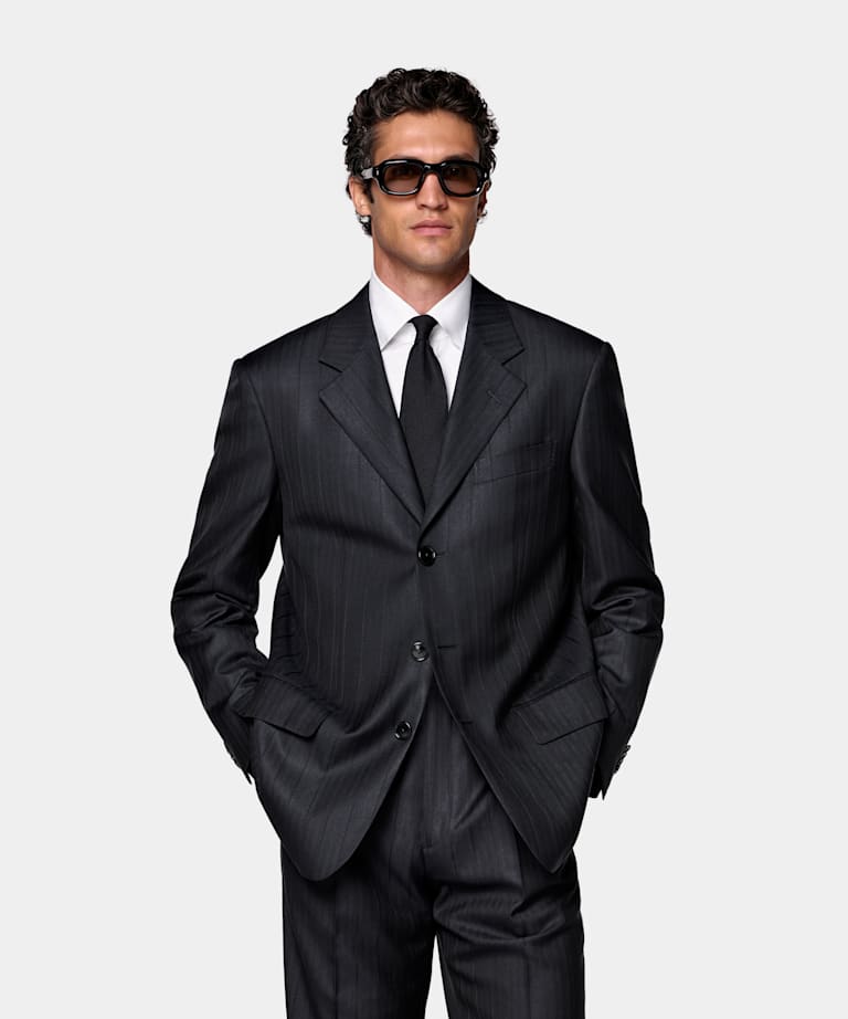 Navy Herringbone Relaxed Fit Brera Suit