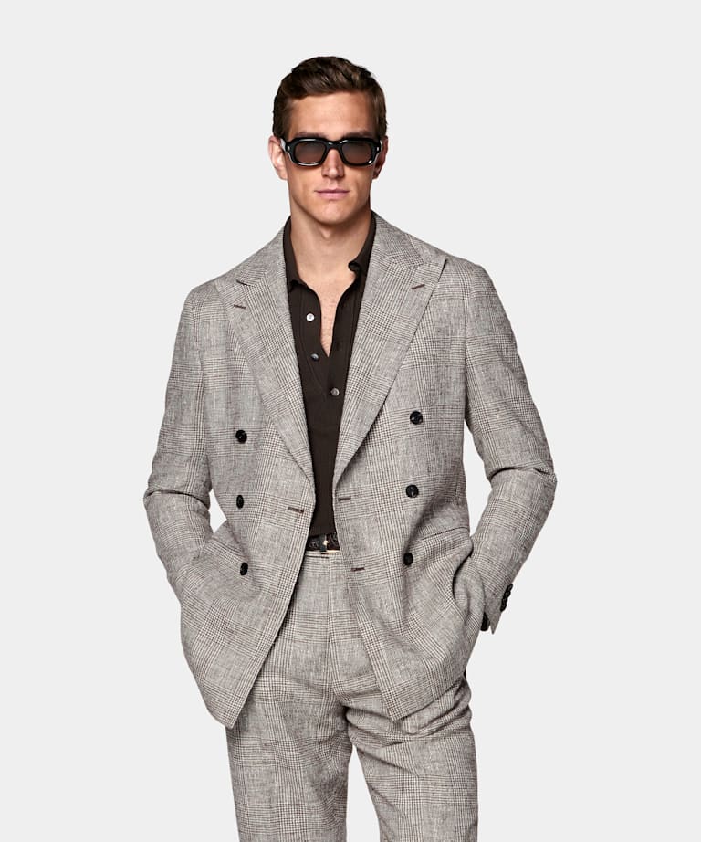 Mid Brown Checked Tailored Fit Havana Suit