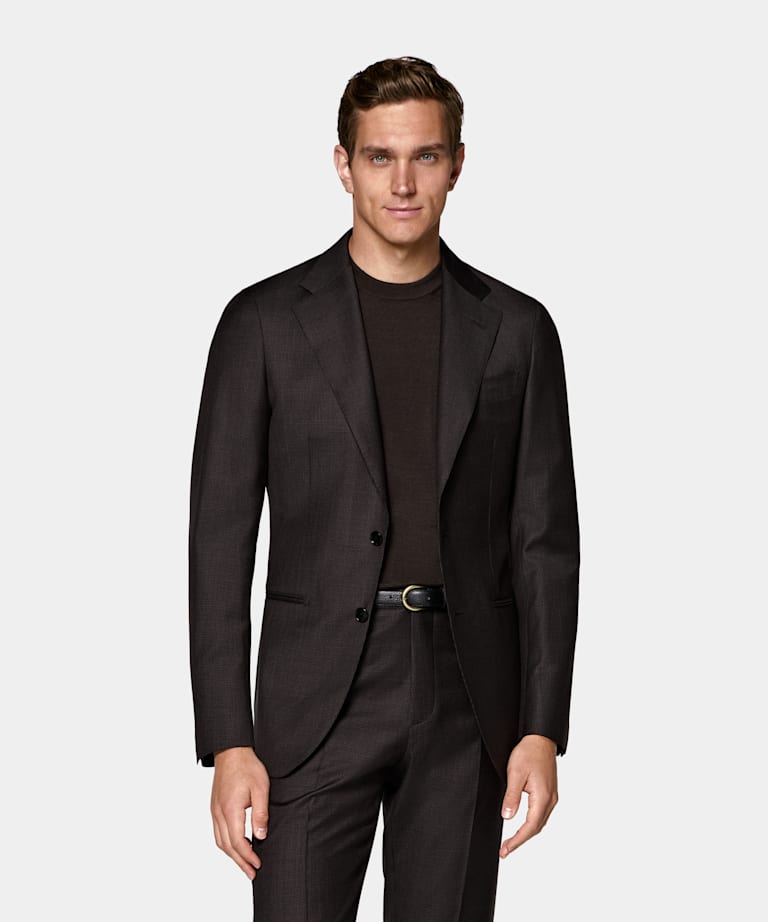 Dark Brown Houndstooth Tailored Fit Havana Suit