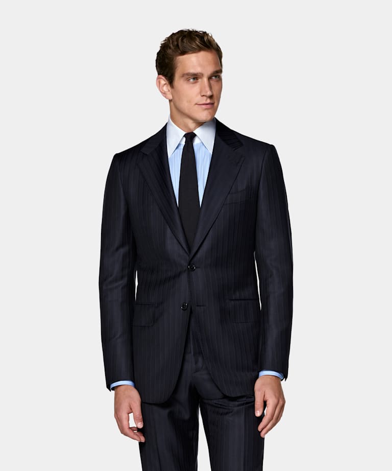 Navy Striped Tailored Fit Milano Suit
