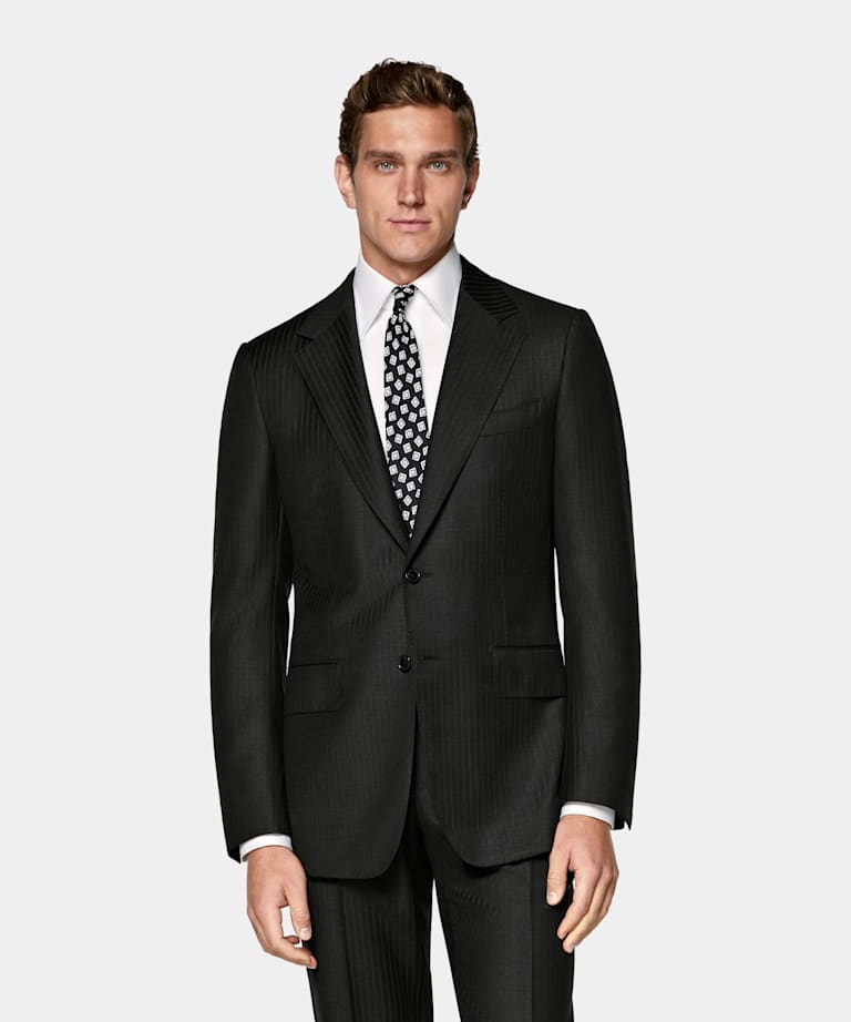 Dark Grey Striped Tailored Fit Milano Suit