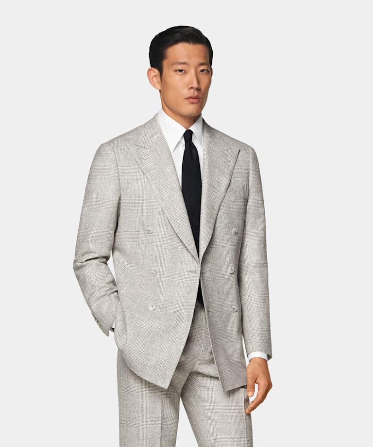 Light Grey Checked Tailored Fit Havana Suit