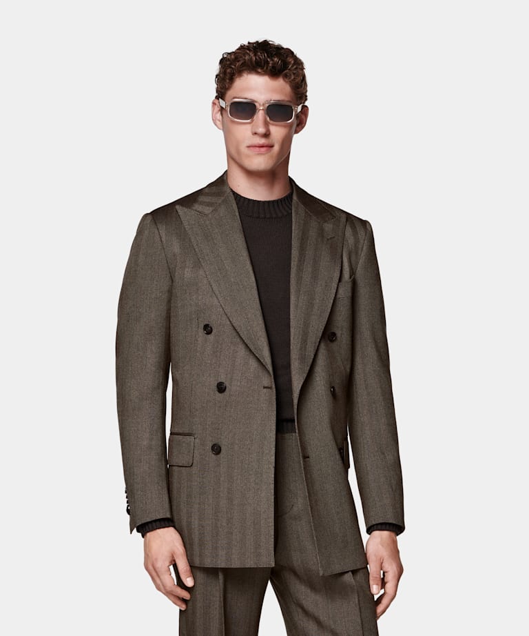 Mid Brown Herringbone Tailored Fit Milano Suit