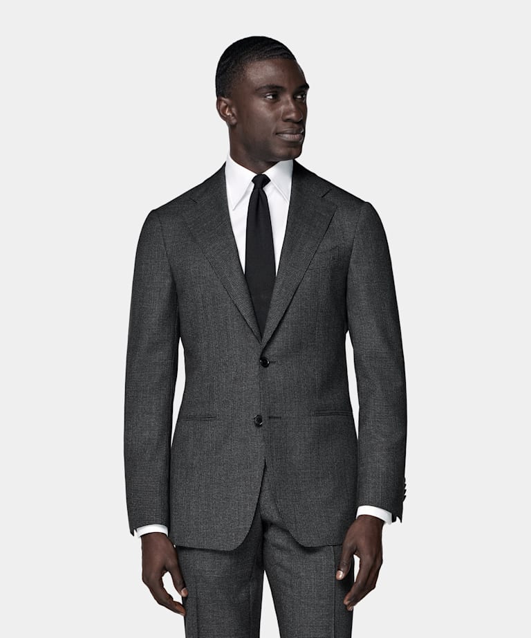 Dark Grey Houndstooth Tailored Fit Havana Suit