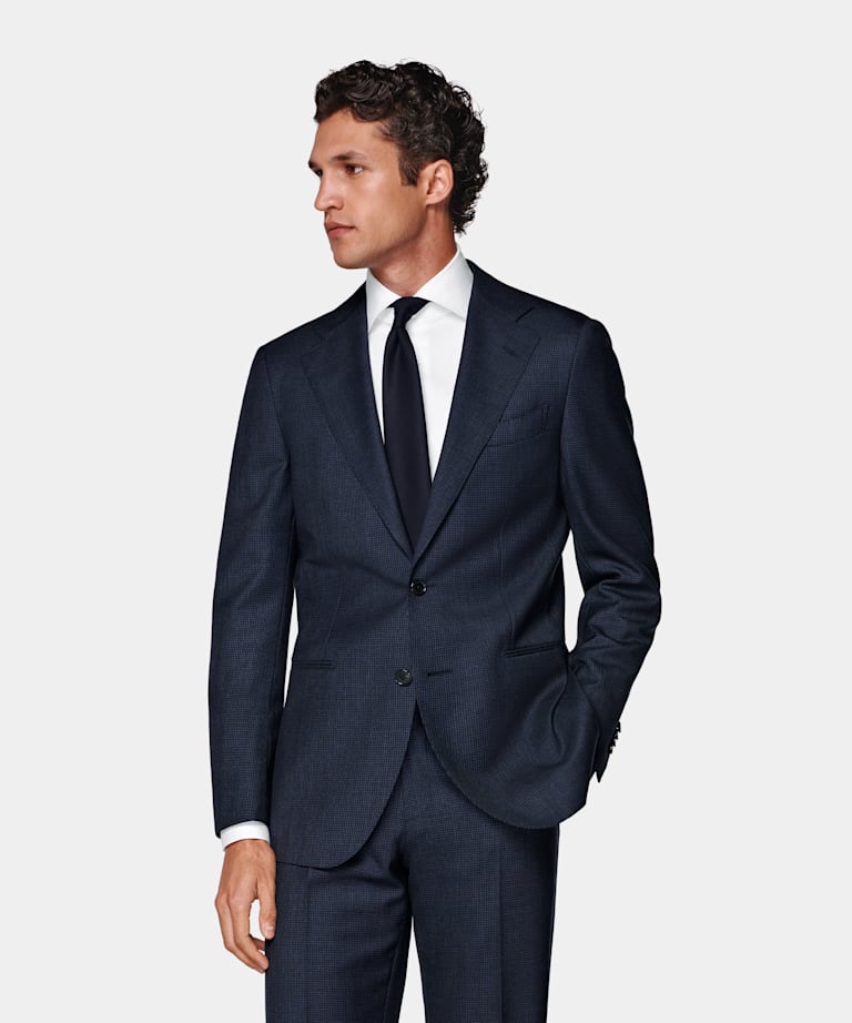 Navy Houndstooth Tailored Fit Havana Suit