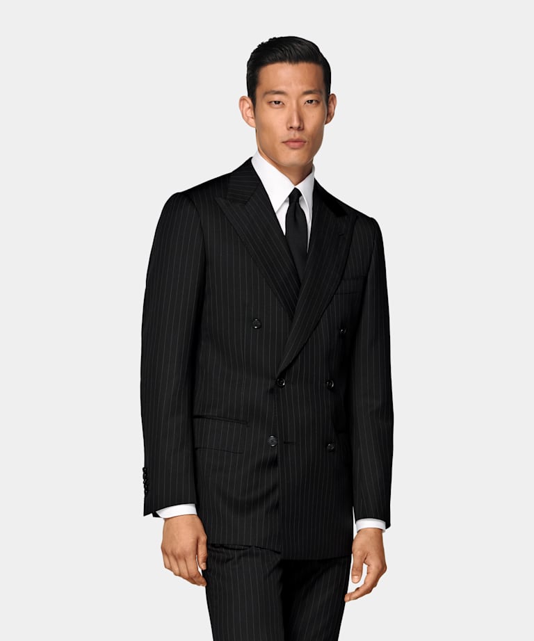 Black Striped Tailored Fit Milano Suit