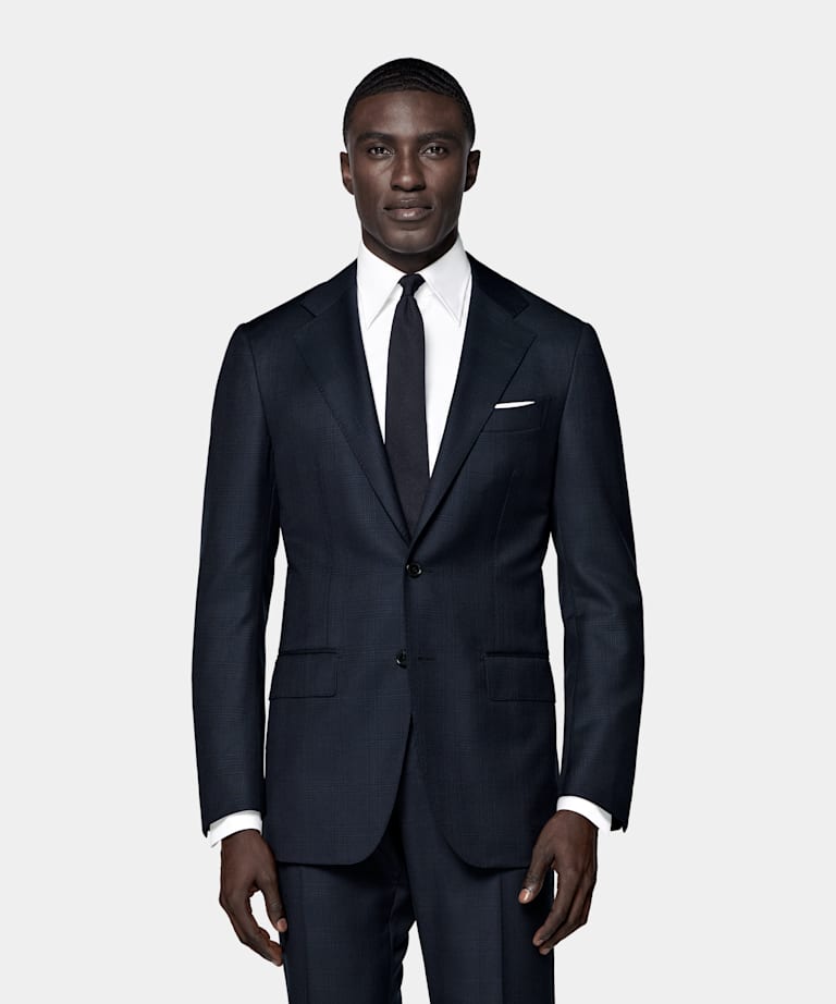 Navy Checked Tailored Fit Havana Suit