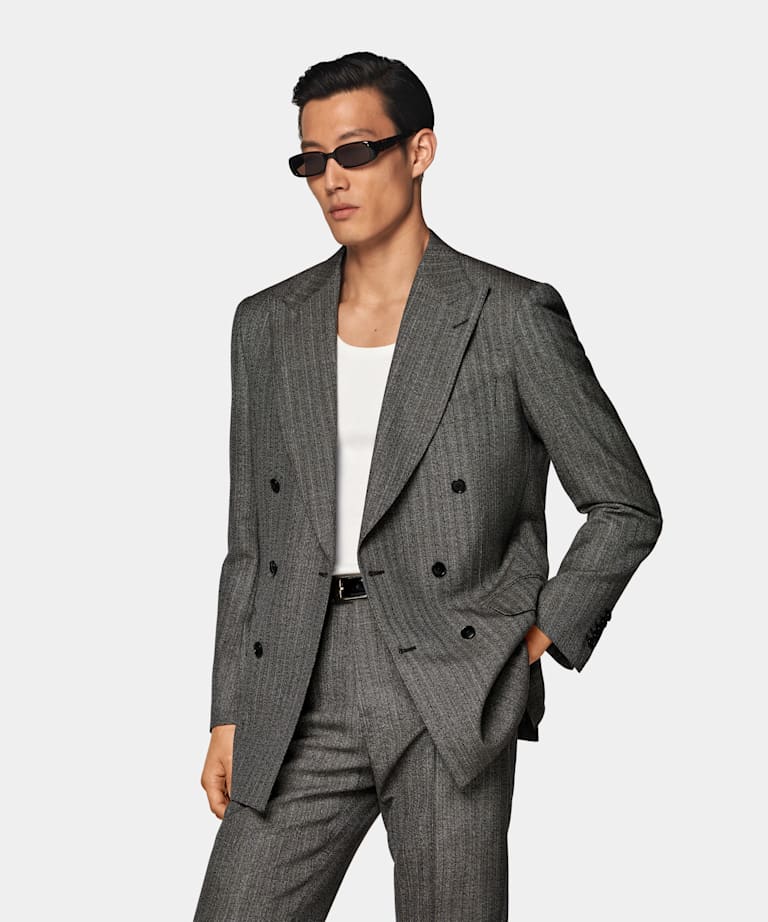 Dark Brown Striped Tailored Fit Milano Suit