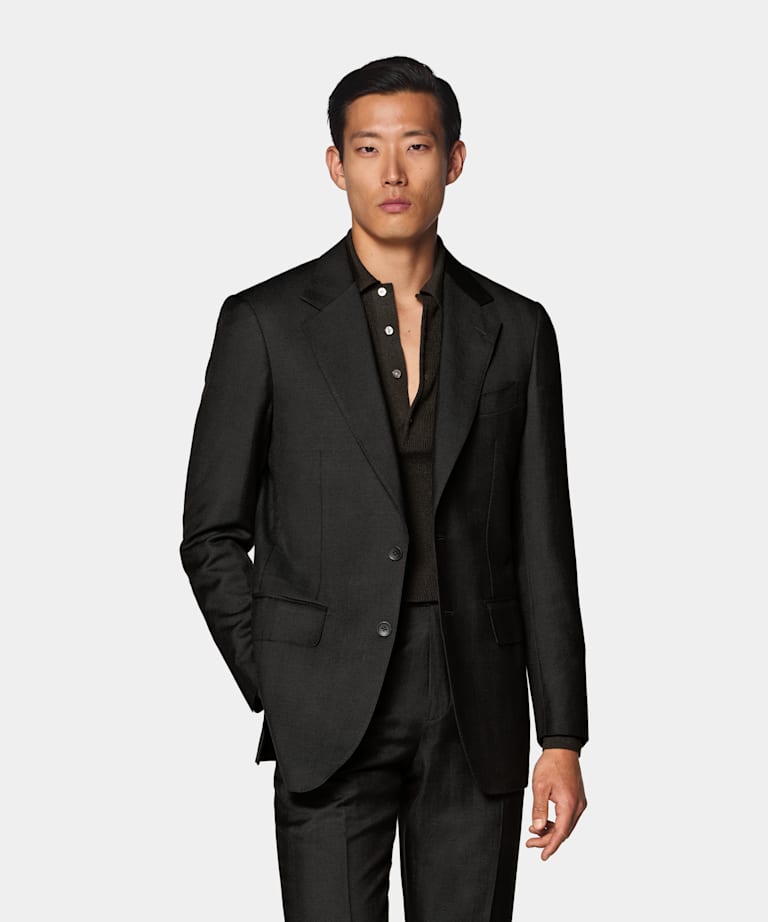 Dark Brown Herringbone Tailored Fit Milano Suit