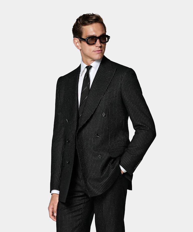 Black Striped Tailored Fit Milano Suit